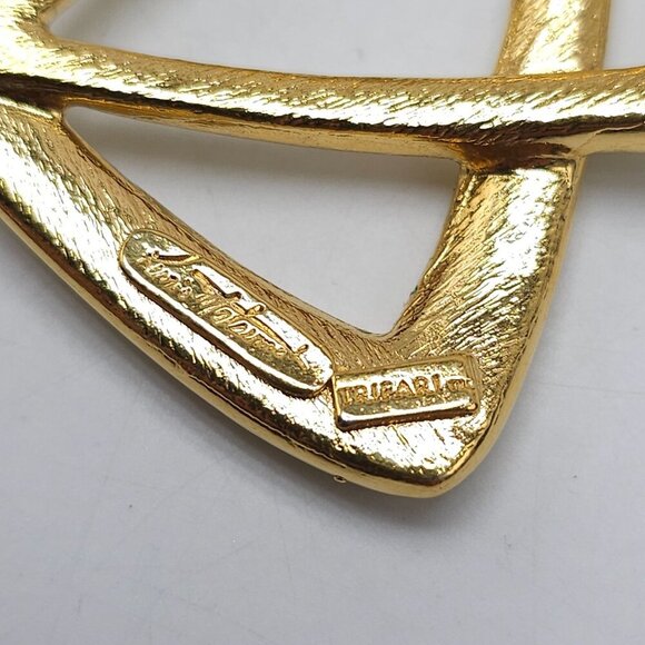 Trifari Kunio Matsumoto Gold Tone Abstract Triangle Modernist Necklace HTF 1970s - Picture 6 of 7